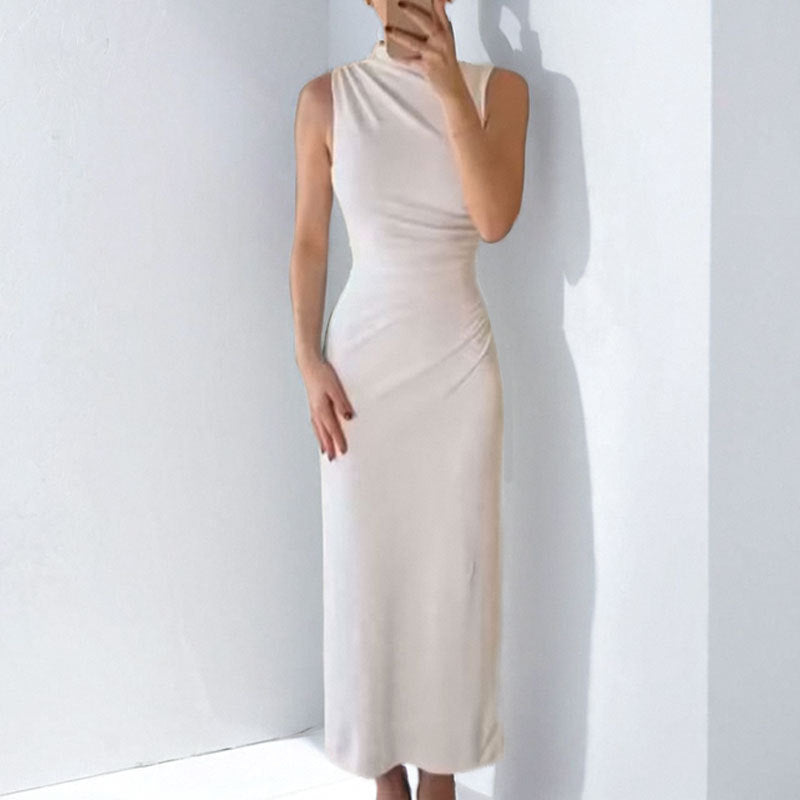 Elegantes Damen-Midikleid mit asymmetrischem Ausschnitt und Raffung von berg-feldt