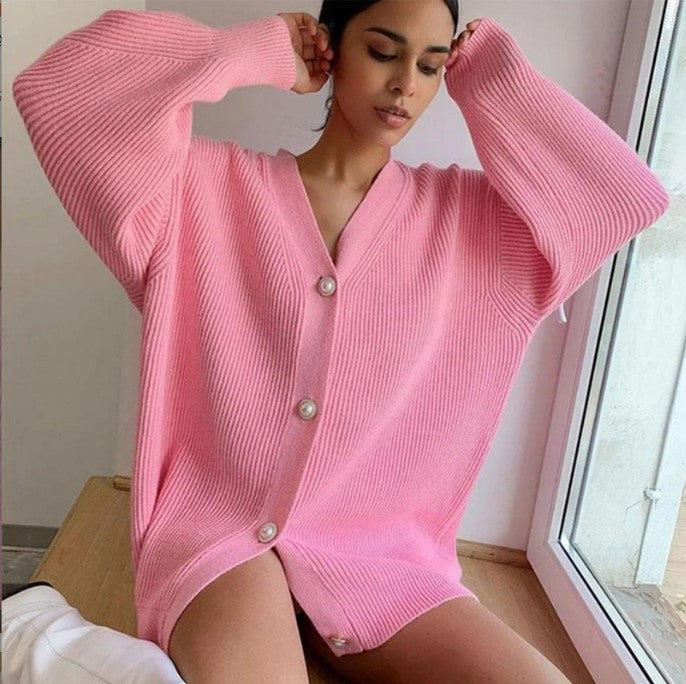 Cardigan oversize en maille à col en V profond avec boutons élégants pour femme Berg-Feldt
