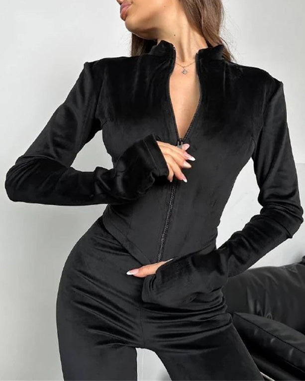 Berg-Feldt | Mode Wildleder Enganliegende Strickjacke und Elastische Hose Zweiteiler Satz