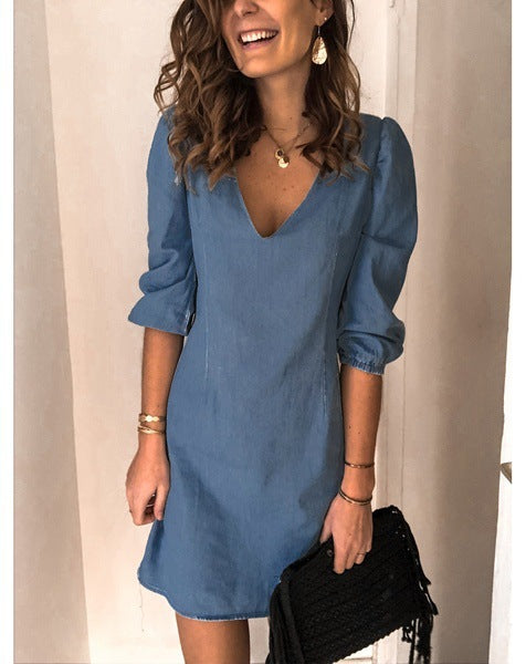 Robe pour femme Berg-Feldt à col en V et manches bouffantes