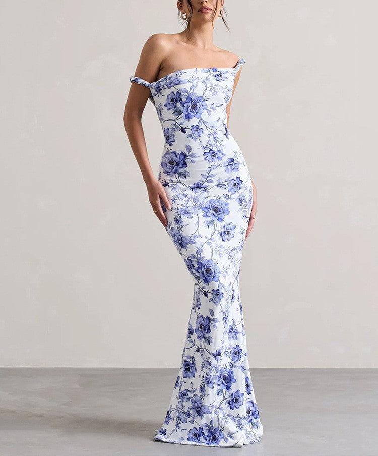 Robe longue à imprimé léopard et encolure Bardot de berg-feldt