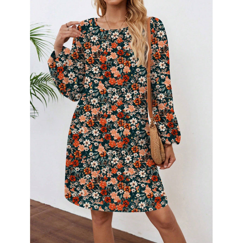 Abstrakt gemustertes Damen-Langarm-Kleid Berg-Feldt