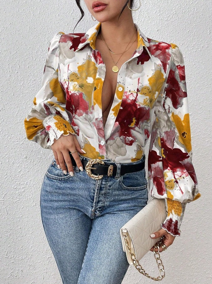 Blouse pour femme à manches bouffantes amples et motif floral de berg-feldt