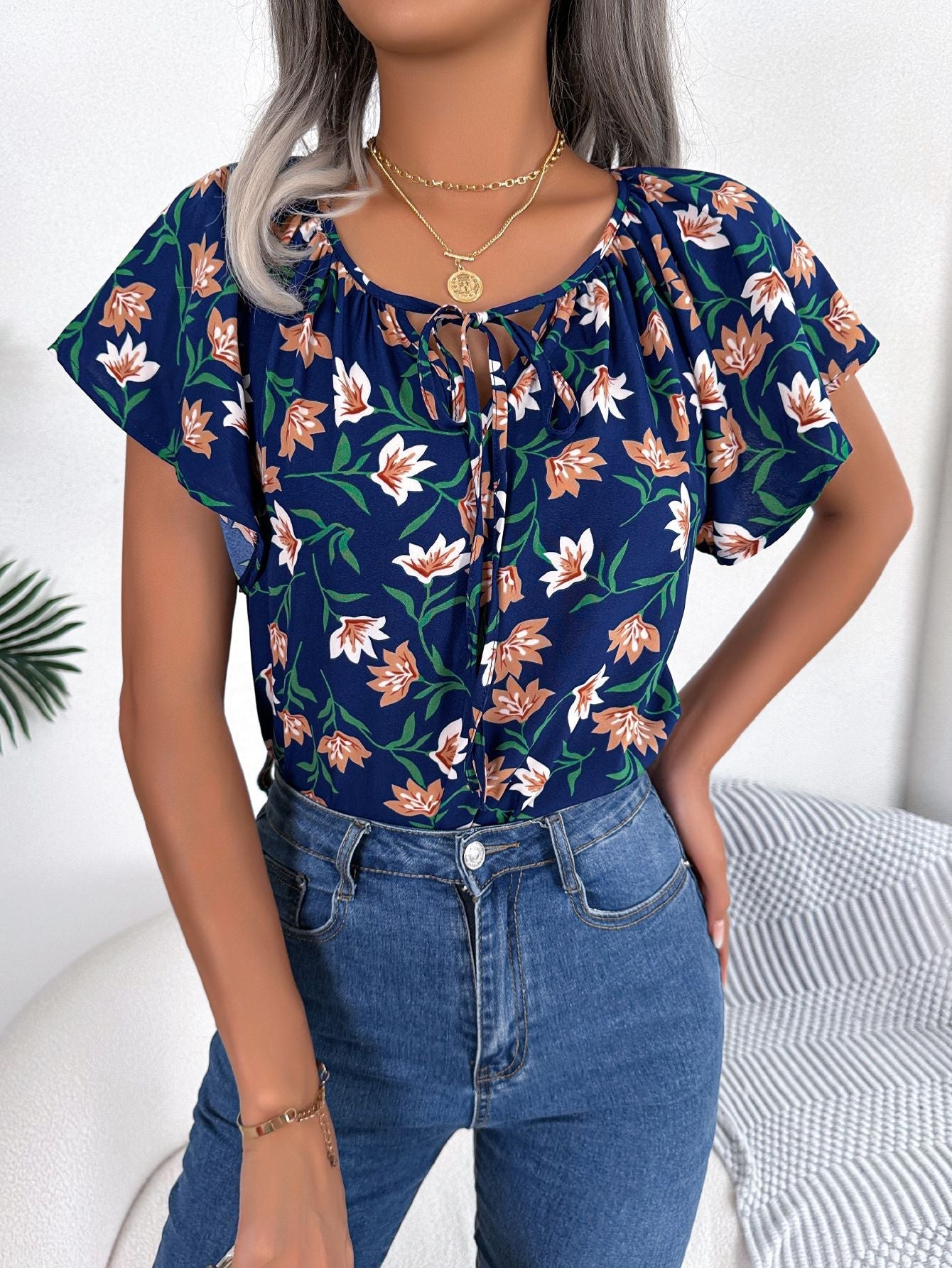 Blouse pour femme à imprimé floral et manches élastiques par berg-feldt