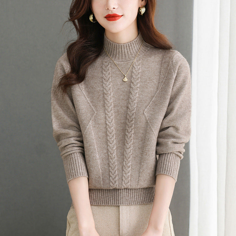 Pull en grosse maille pour femme, élégant, avec torsades et col montant Berg-Feldt