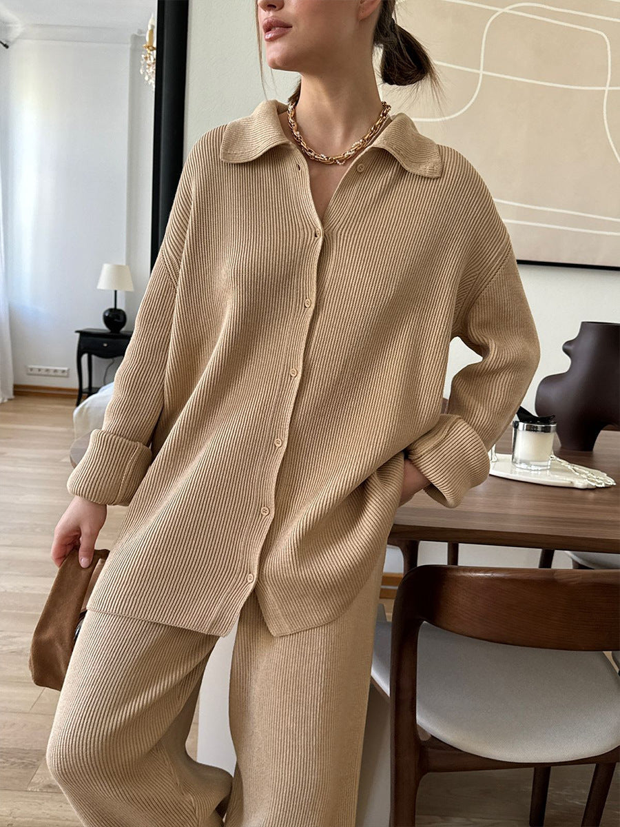 Berg-Feldt | Einreihige Gerippte Strickjacke und Lockere Hosen Satz