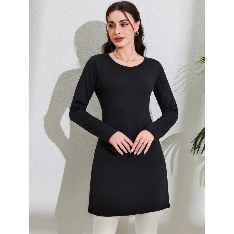 Berg-Feldt Robe tunique moulante à manches longues pour femme