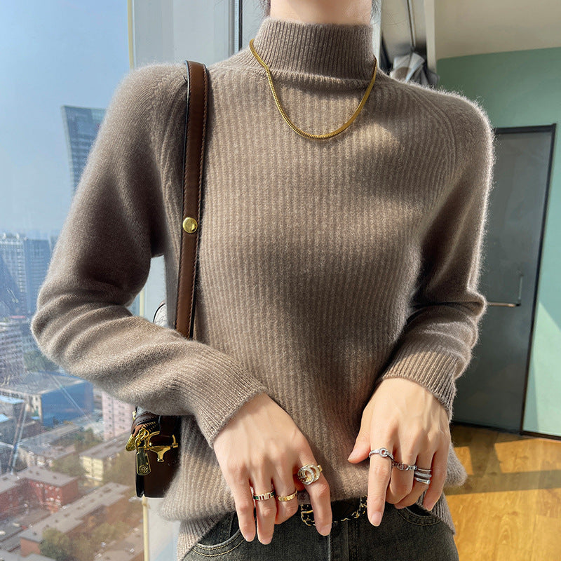 Pull en maille côtelée fine à col montant pour femme Berg-Feldt
