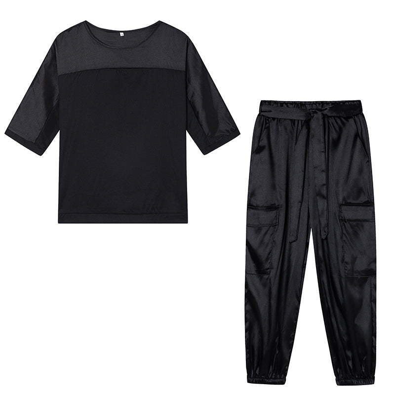 Ensemble de salon en satin Berg-Feldt pour femmes avec pantalon cargo