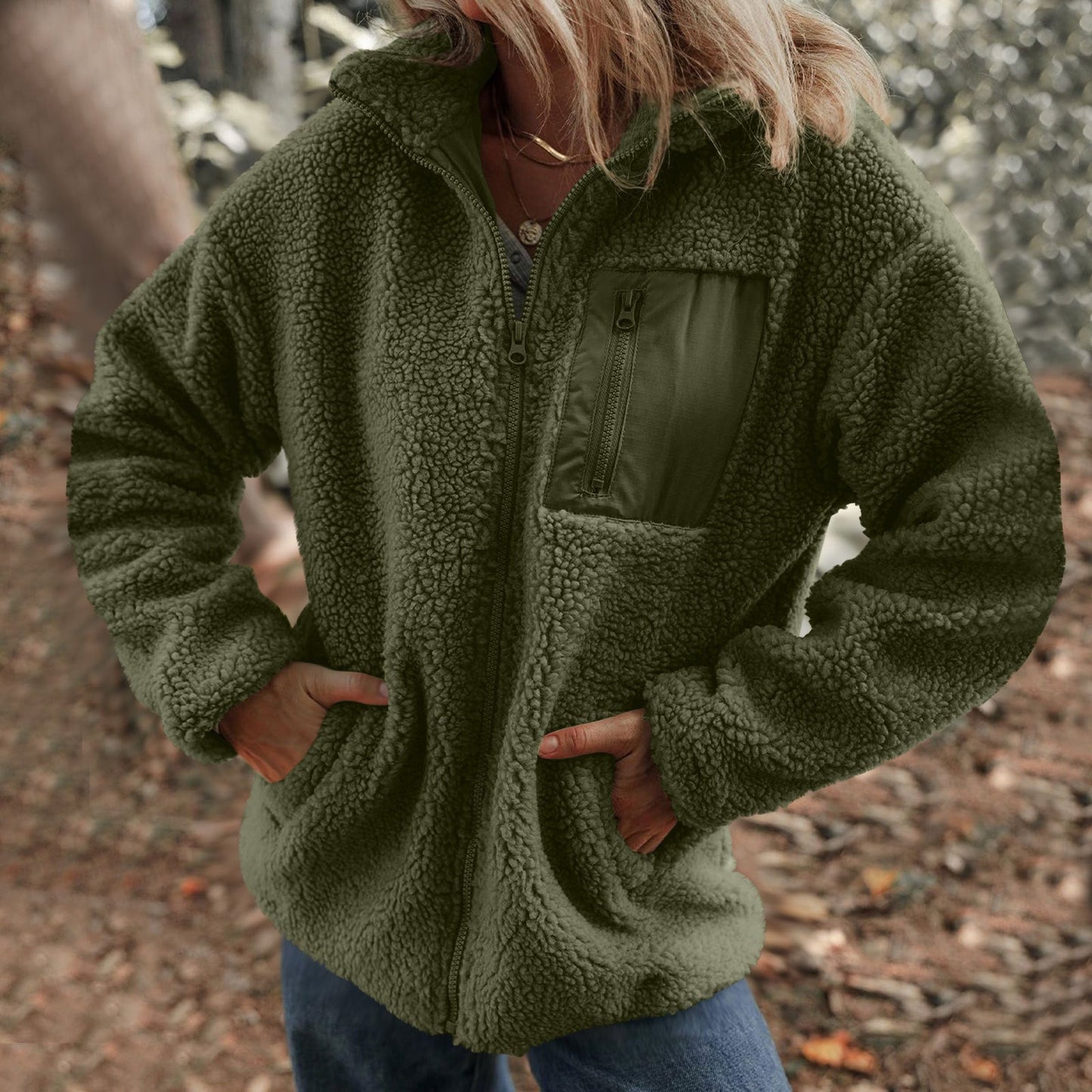 Damen Fleecejacke mit hochabschließendem Kragen und praktischer Brusttasche Berg-Feldt