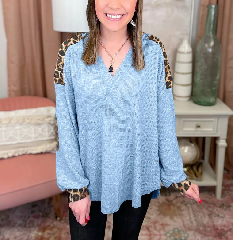 Berg-Feldt Blouse pour femme à col en V et imprimé animal, coupe décontractée