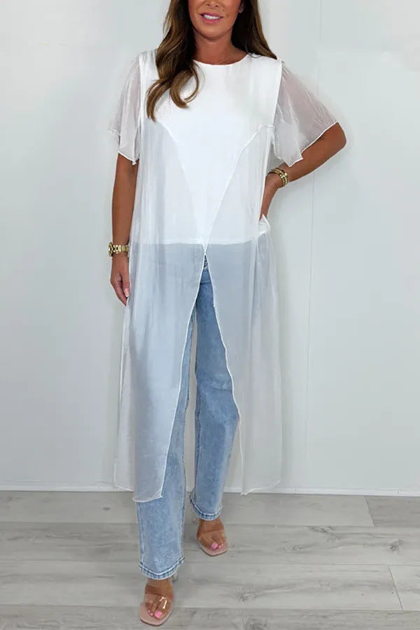 Lightweight, long women's blouse with a transparent overlay and a loose fit by berg-feldt