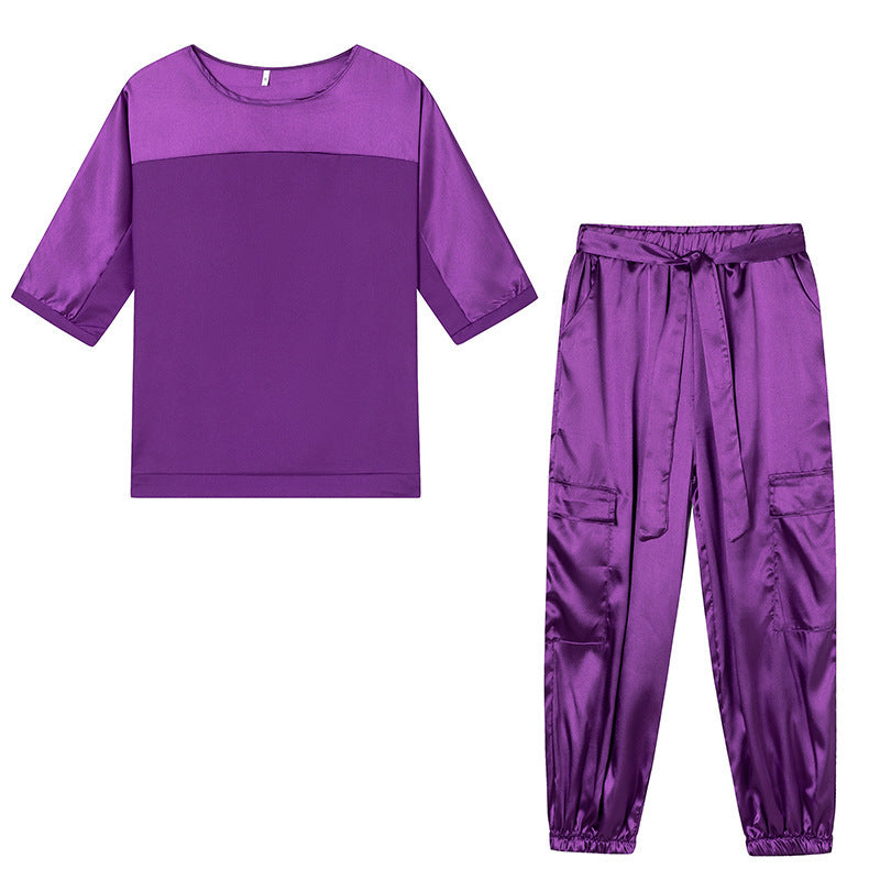 Ensemble de salon en satin Berg-Feldt pour femmes avec pantalon cargo