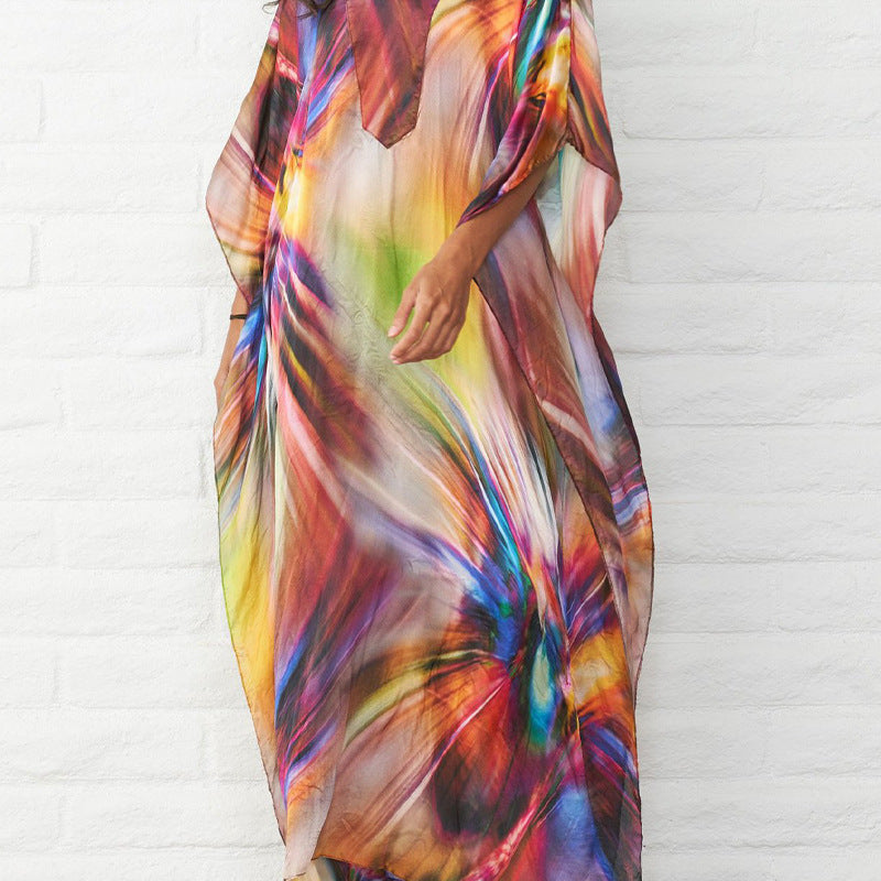 Weit schwingender Damen-Kaftan mit buntem, abstraktem berg-feldt Design