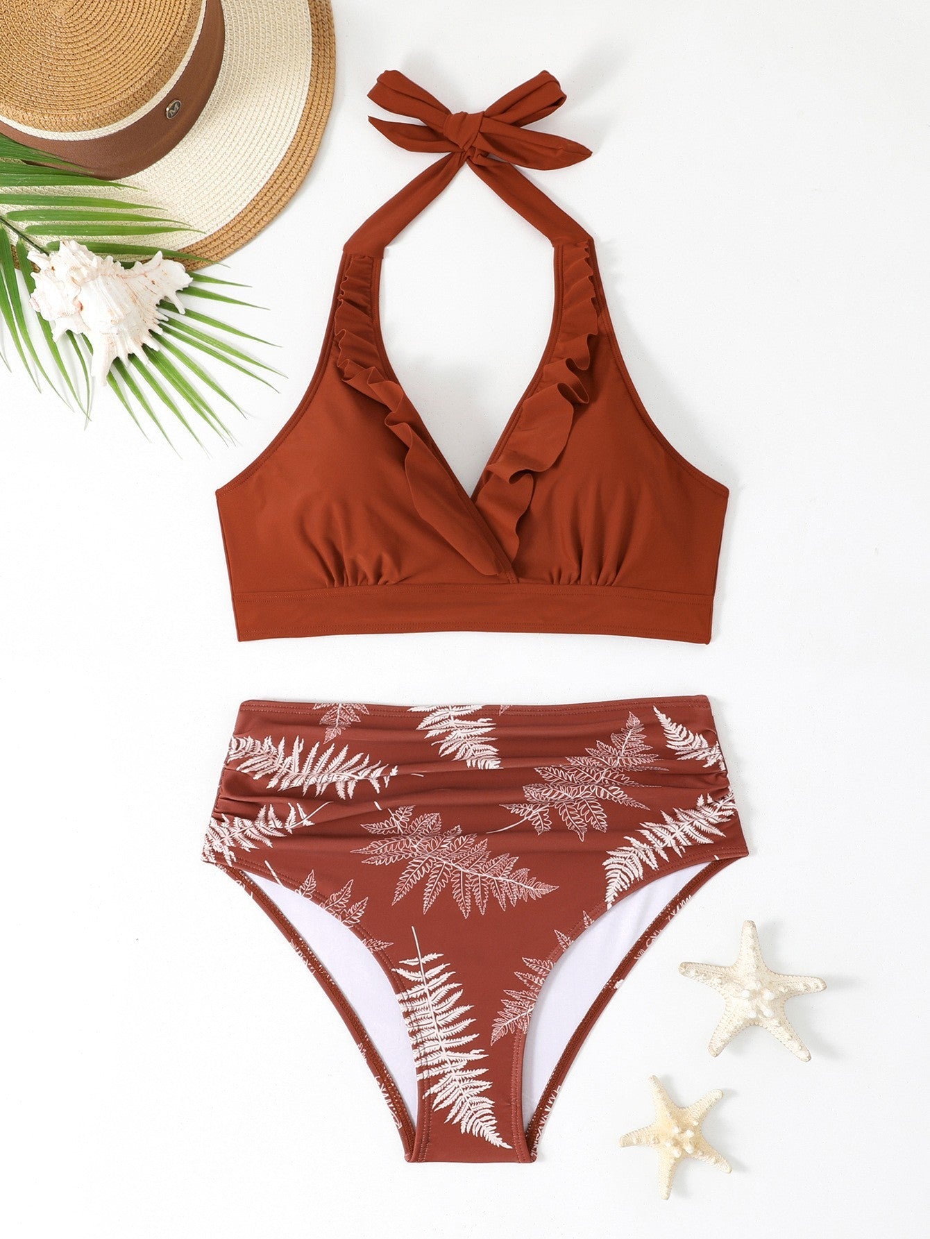 Haut de bikini élégant pour femme, coupe haute, volant et imprimé floral, de berg-feldt