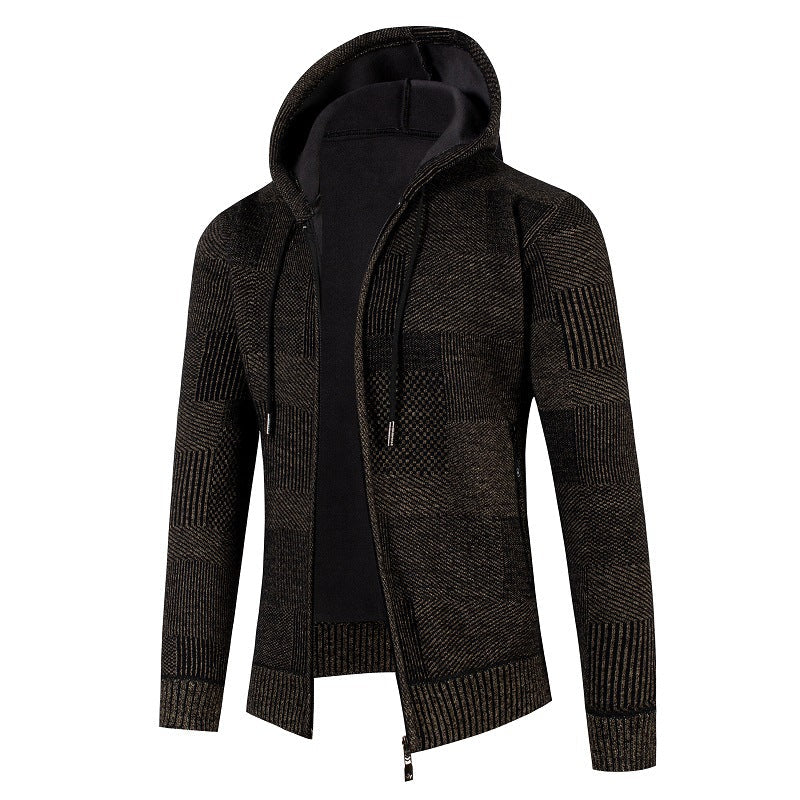 Cardigan en maille pour homme avec capuche doublée et motif gaufré moderne Berg-Feldt
