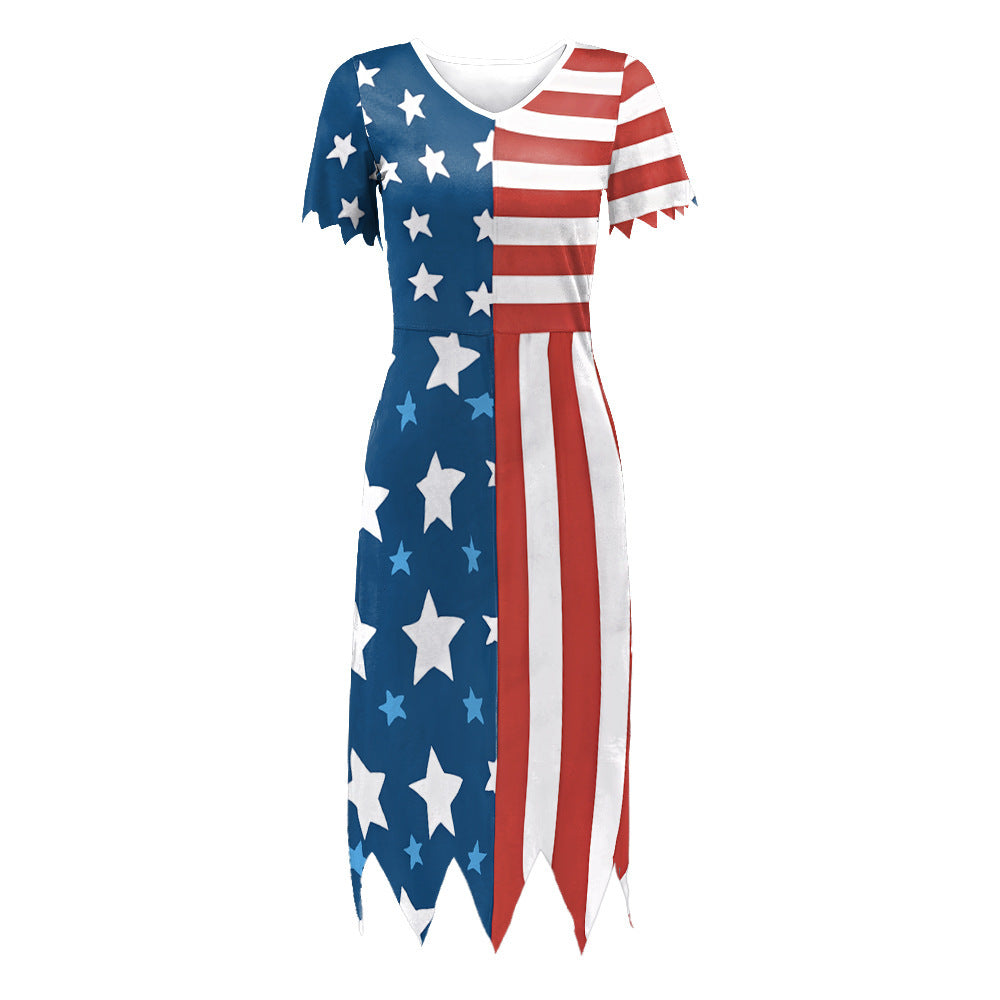 Lässiges Damen-T-Shirt-Kleid mit asymmetrischem Saum und US-Flaggenmuster von berg-feldt