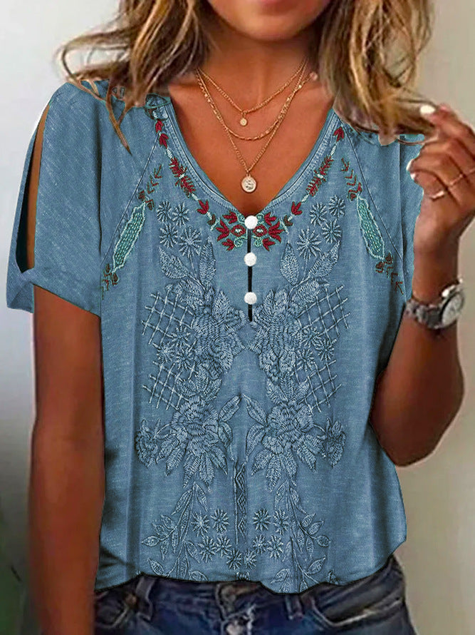 Chemisier à manches courtes pour femme avec broderies florales et détails boutonnés Berg-Feldt