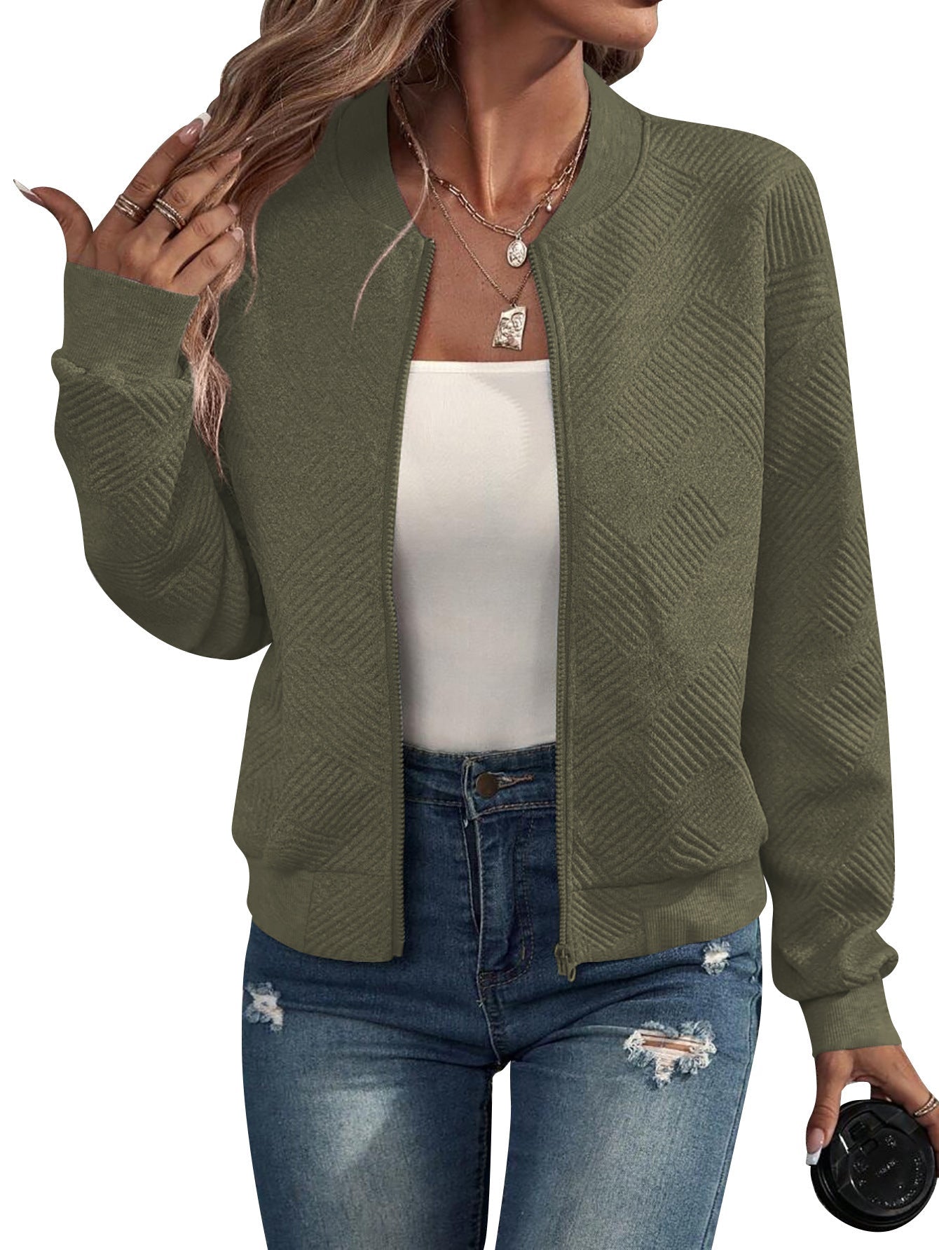 Damen blouson décontracté avec design texturé fin et poches pratiques Berg-Feldt
