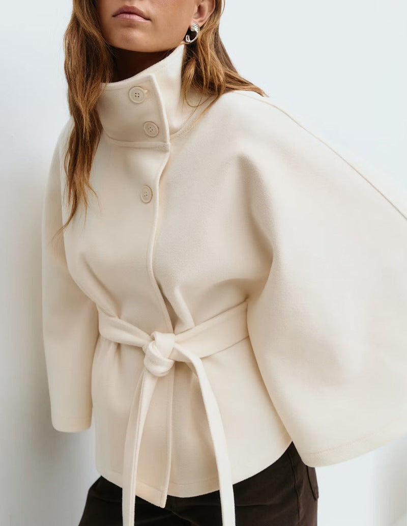Damen-Wolljacke élégante à col montant et ceinture Berg-Feldt