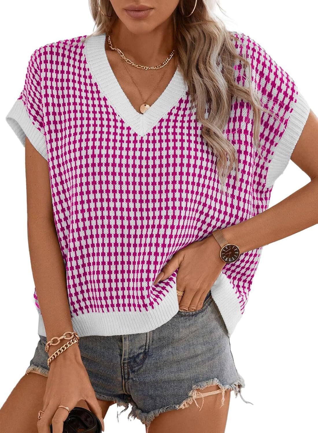 Women's Casual V-Neck Pullover with Geometric Pattern Berg-Feldt