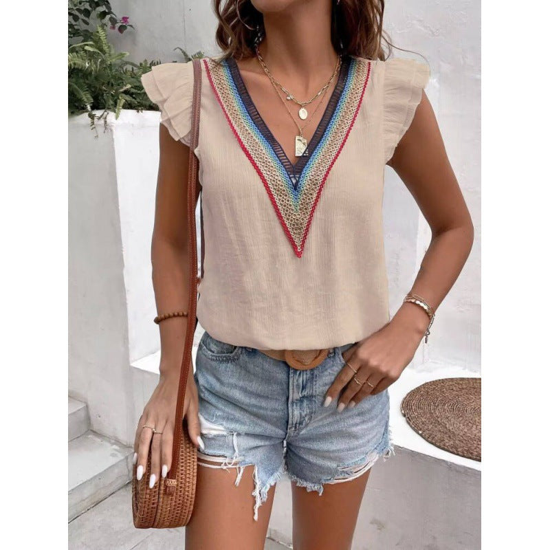 Berg-Feldt Blouse pour femme, décolleté en V et ornée de motifs