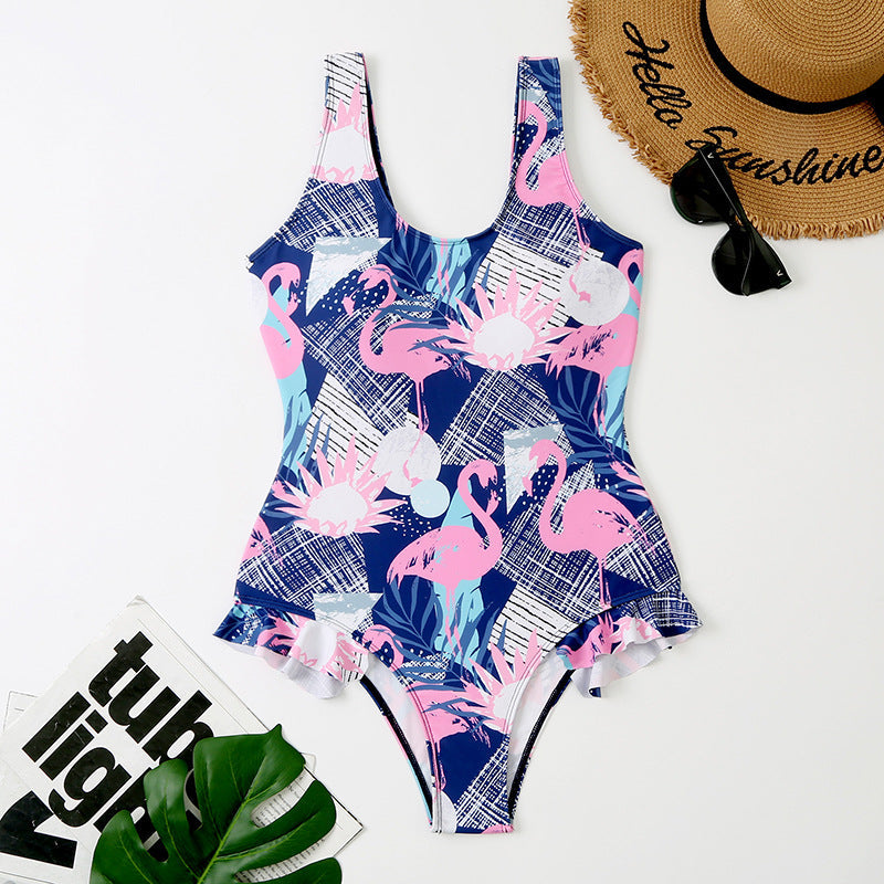 Maillot de bain femme Berg-Feldt imprimé feuilles tropicales à volants