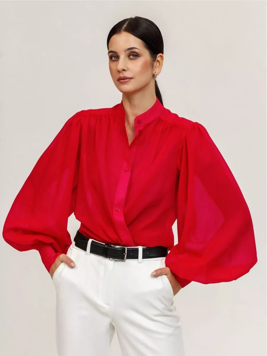 Elegante Damenbluse mit Puffärmeln und transparenten Stoff von berg-feldt