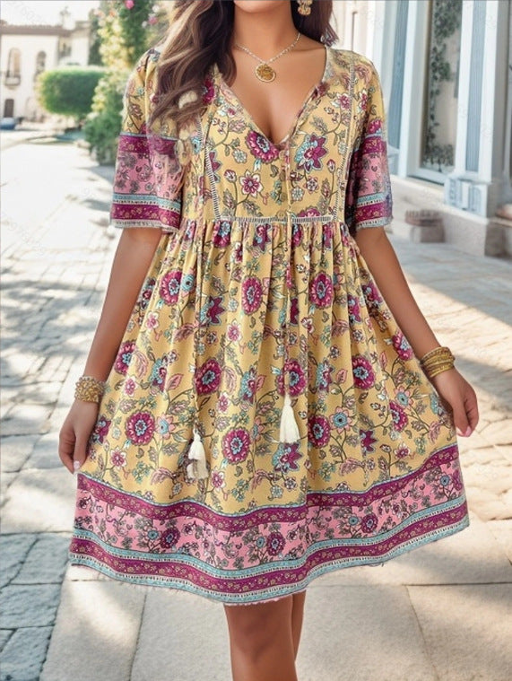 Robe décontractée élégante pour femme à imprimé floral et franges de berg-feldt
