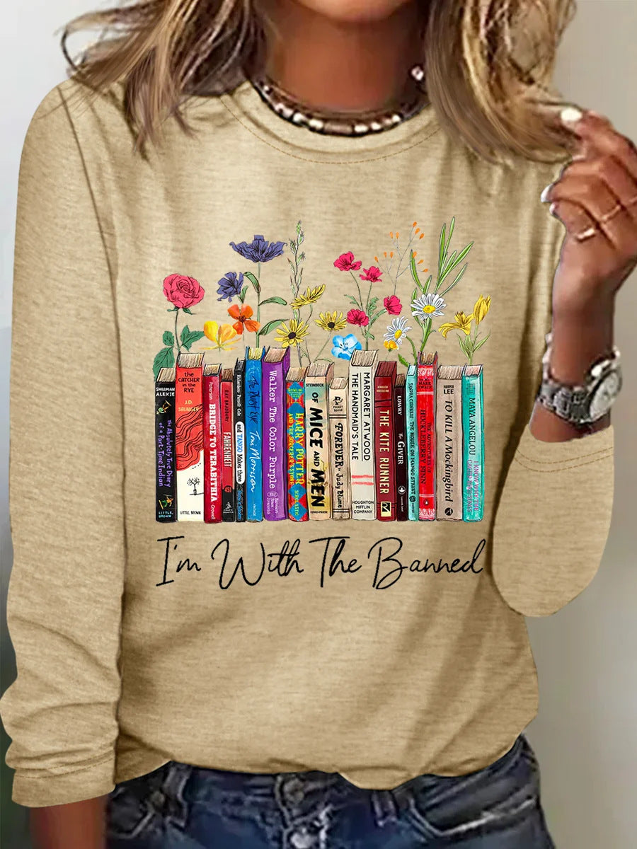 T-shirt à manches longues pour femmes avec motif livres et fleurs Berg-Feldt