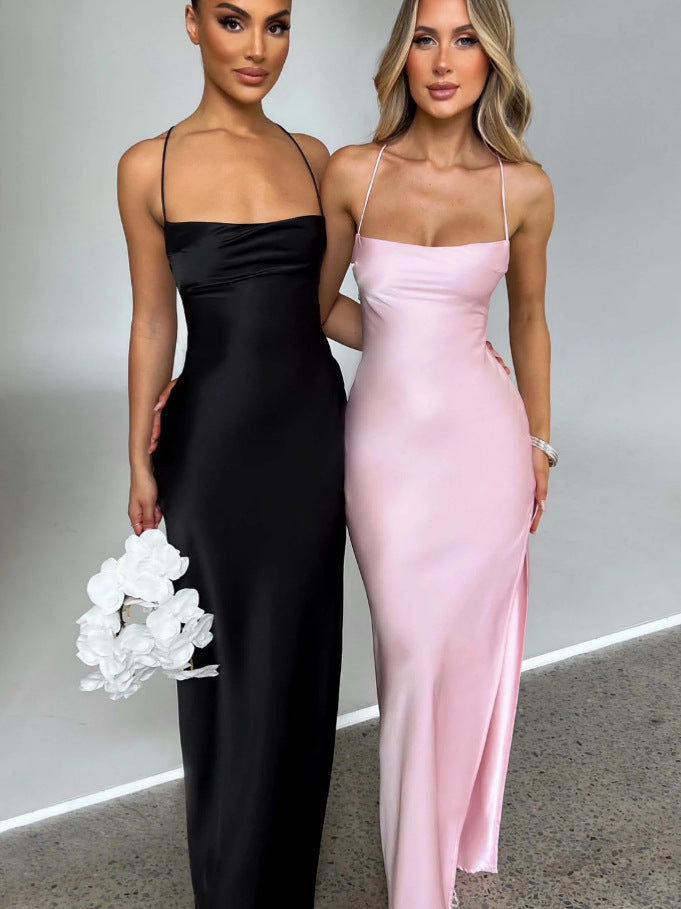 Damen Elegantes Maxikleid mit schmalen Spaghettiträgern und seitlichem Schlitz Berg-Feldt