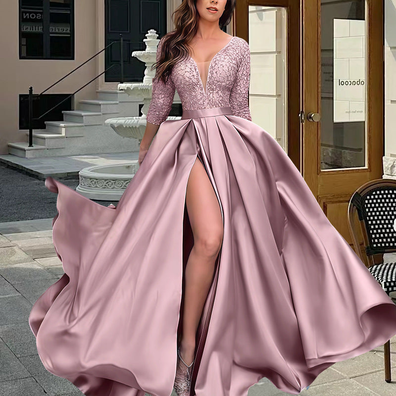 Robe de soirée élégante avec décolleté en V profond et fente latérale pour femme Berg-Feldt