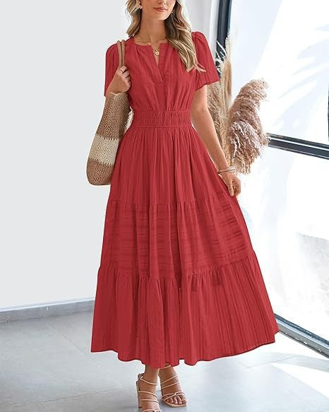 Robe longue élégante à col en V et volants pour femme berg-feldt