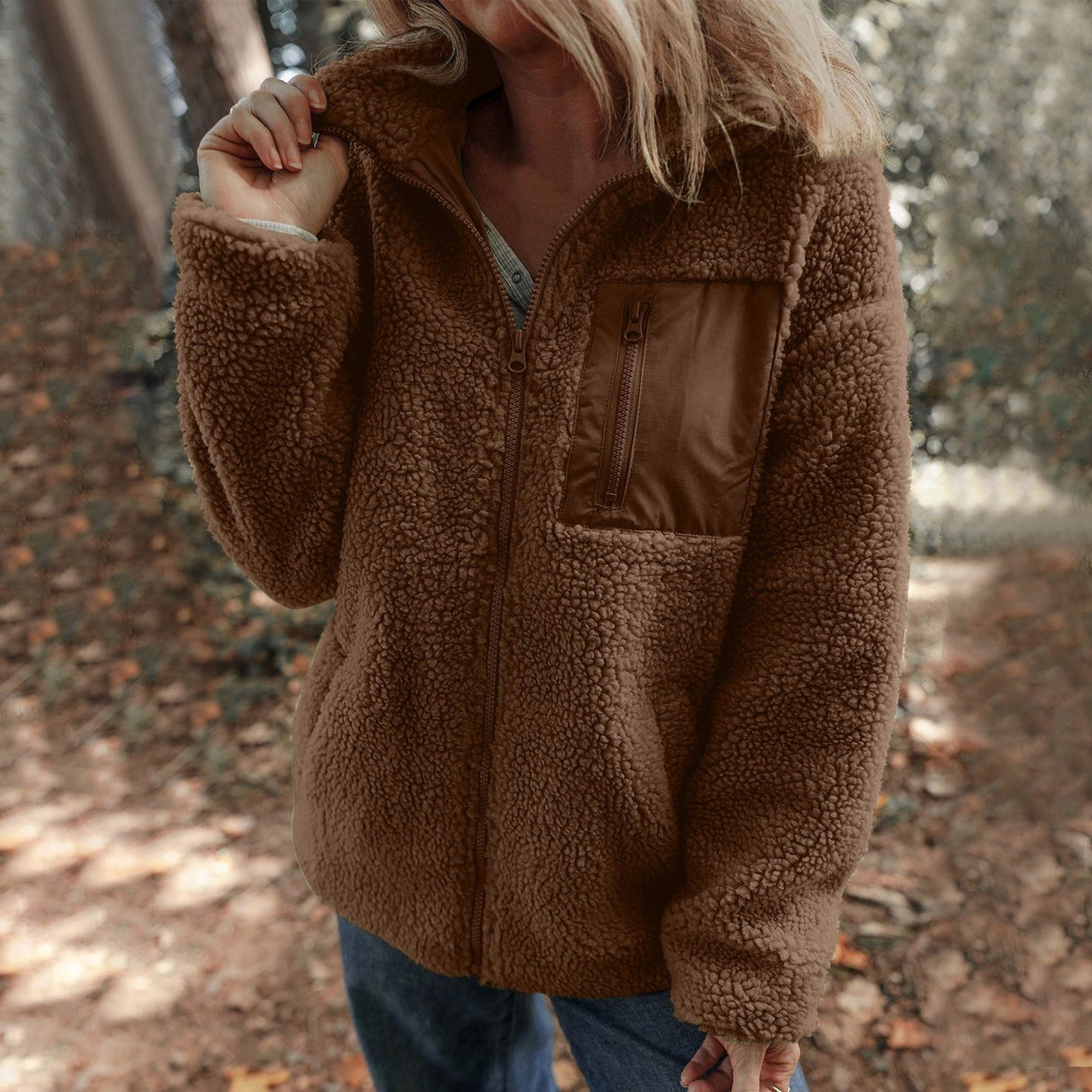 Damen Fleecejacke mit hochabschließendem Kragen und praktischer Brusttasche Berg-Feldt