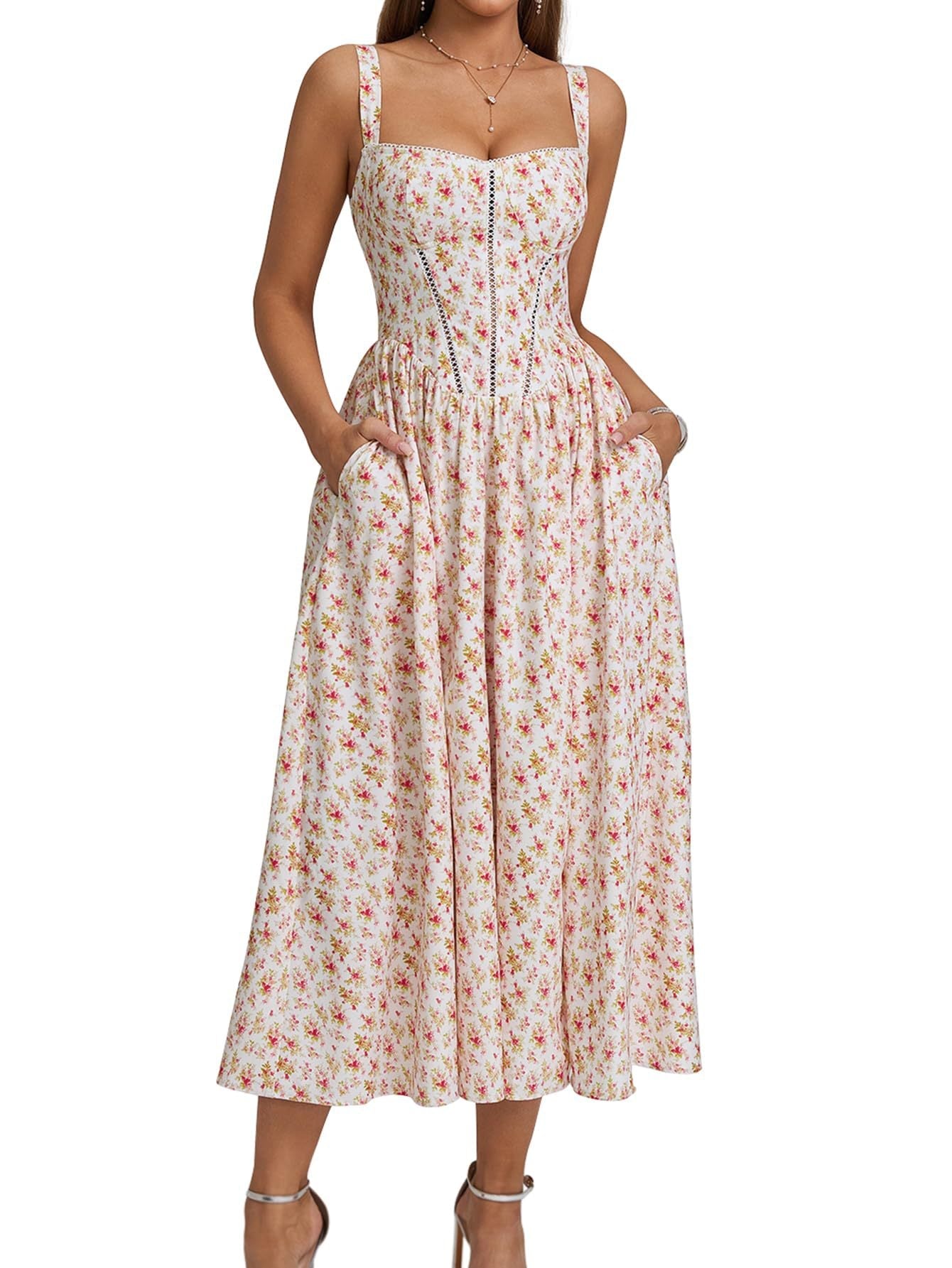 Berg-Feldt Robe Midi Femme avec Bustier Doublé et Poches