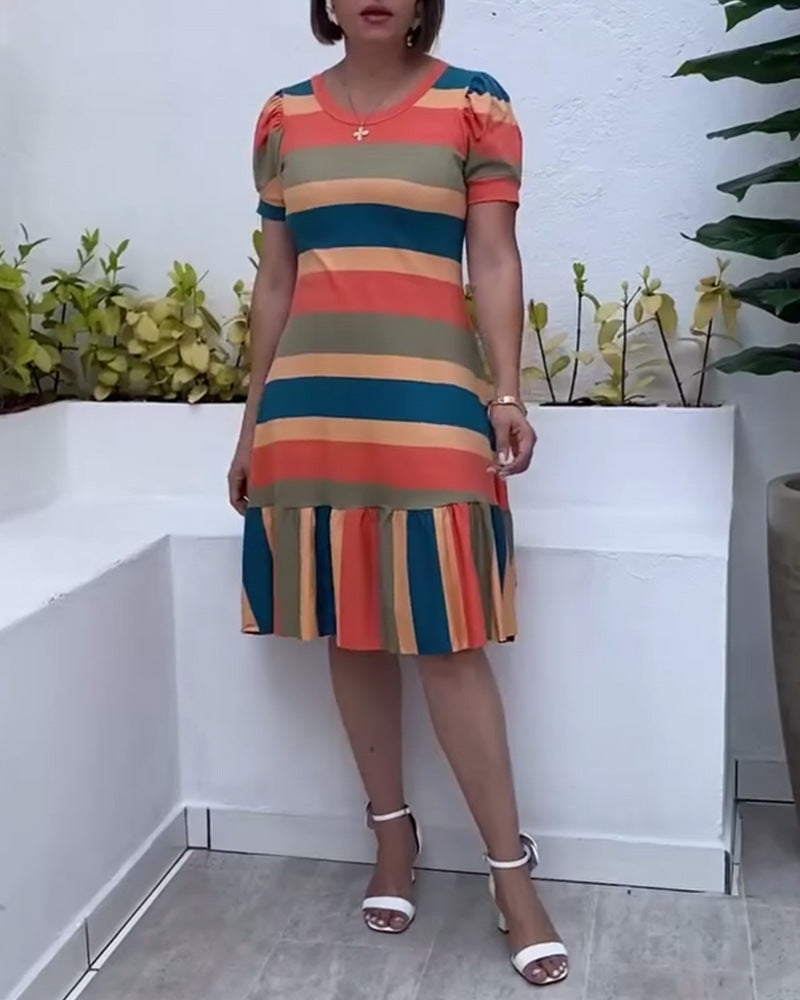 Robe décontractée tendance pour femmes avec volants et motif rayé de berg-feldt