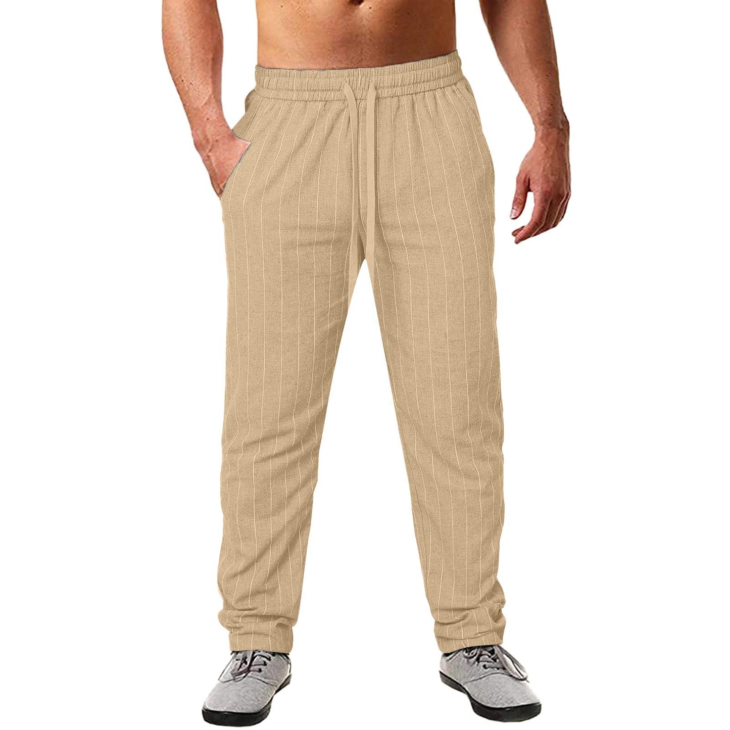 Pantalon rayé décontracté en coton mélangé pour homme avec taille élastique et poches latérales Berg-Feldt