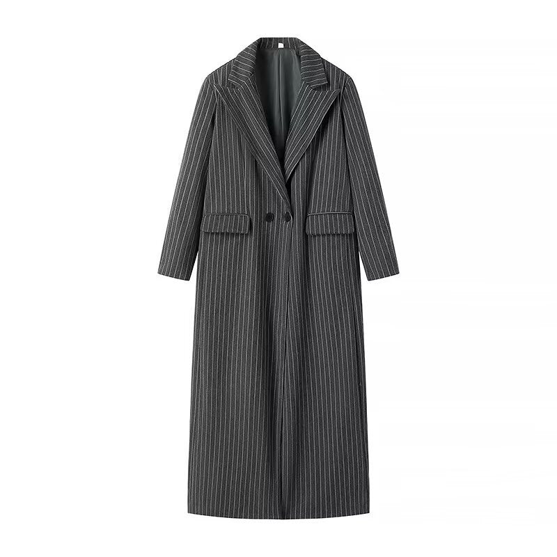 Damen élégant blazer long rayé à double boutonnage et poches latérales Berg-Feldt