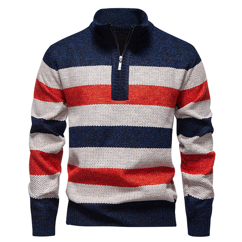 Herren modischer Strickpullover mit halbhohem Kragen und kontrastierenden Streifen Berg-Feldt