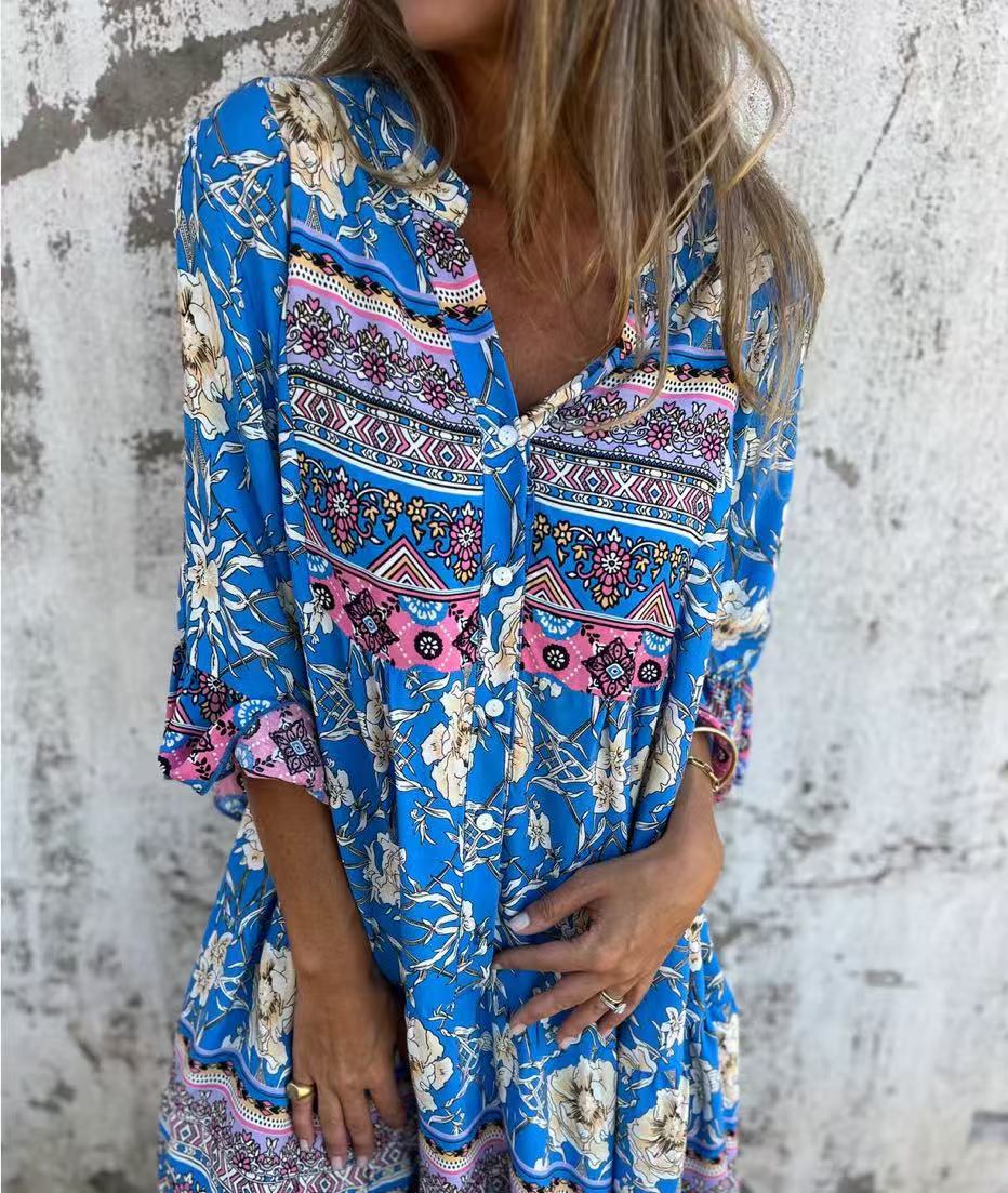 Robe Midi Bohème à Imprimé Floral et Fermeture Boutonnée par berg-feldt