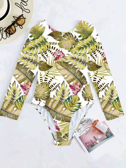 Maillot de bain femme Berg-Feldt, manches longues, imprimé tropical