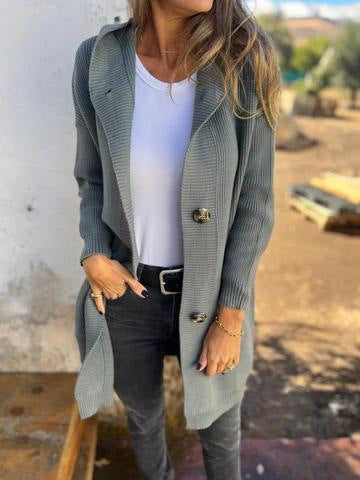 Long cardigan pour femme en maille côtelée de qualité supérieure avec boutons élégants, par Berg-Feldt