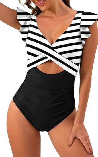 Maillot de bain femme Berg-Feldt à volants et rayures