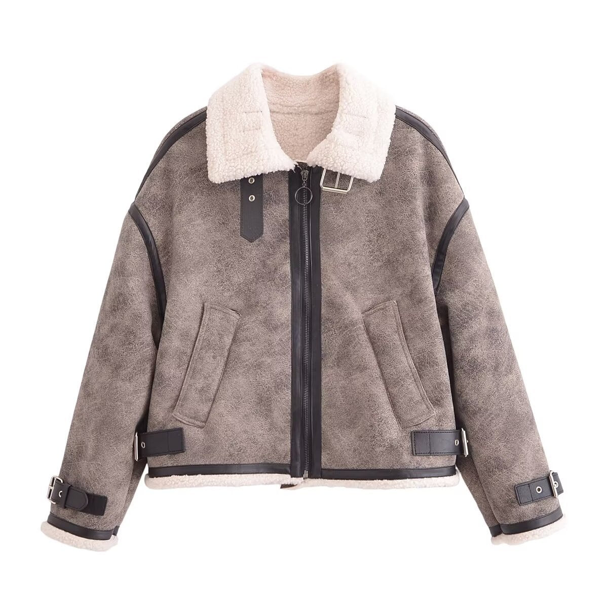 Veste de motard femme tendance en fausse fourrure style peau lainée Berg-feldt