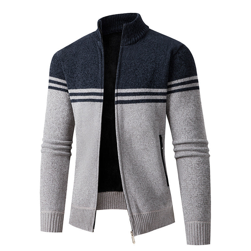 Herren Strickjacke mit modernem Zipper und sportlichem Streifenmuster Berg-Feldt