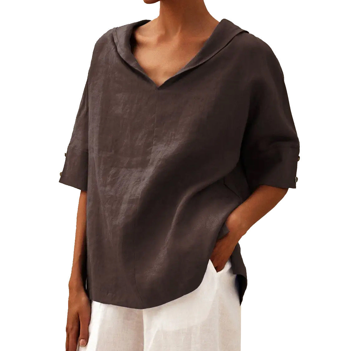 Leinenbluse für Damen: lässig, Kapuze, kurze Ärmel (berg-feldt)