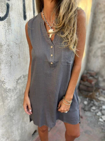 Robe en lin boutonnée à fentes latérales pour femme Berg-Feldt