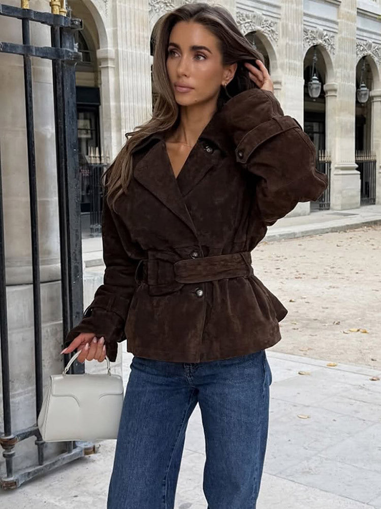 Veste en daim tendance pour femme avec ceinture à la taille et manches volumineuses Berg-Feldt