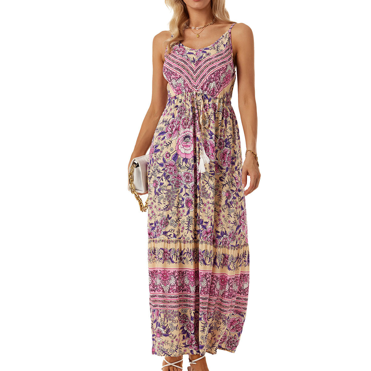 Robe longue bohème pour femme avec imprimé floral et taille ajustable de berg-feldt