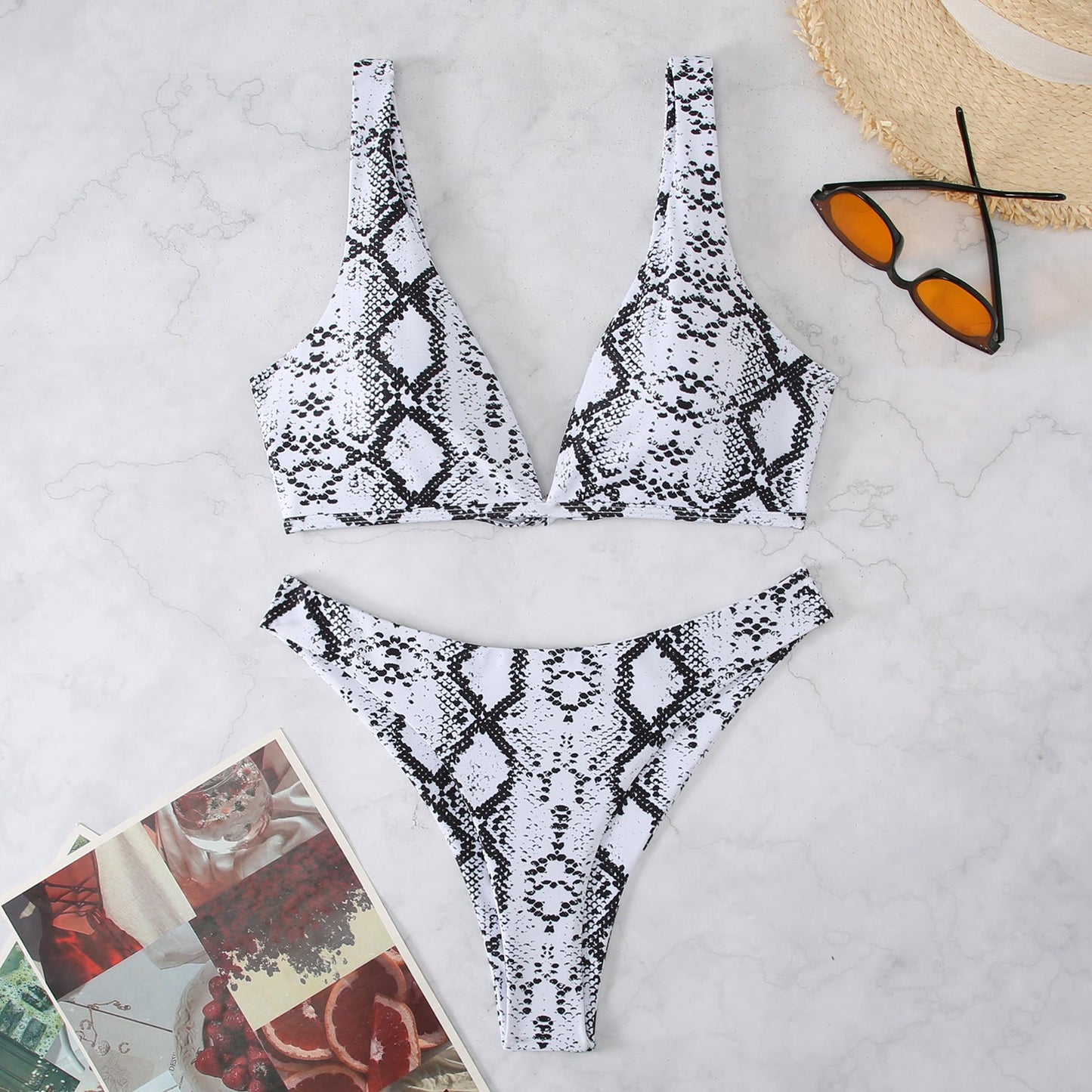 Haut de maillot de bain femme, coupe haute, imprimé serpent, par berg-feldt